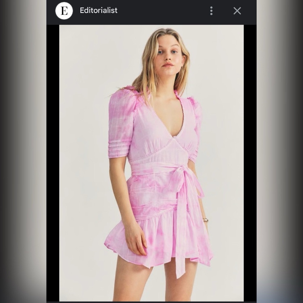 LoveShackFancy Arlo Mini Dress Pink Peony Tie Dye Ruffles V Neck $325 Size 0